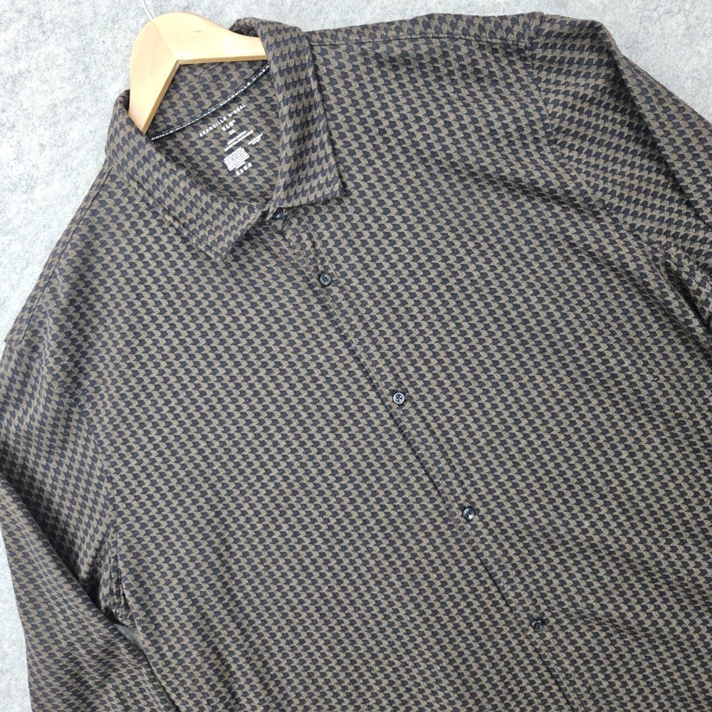 NEW Shaquille O'Neal Button Up Shirt Men's 3XL Brown Houndstooth Long Sleeve NWT